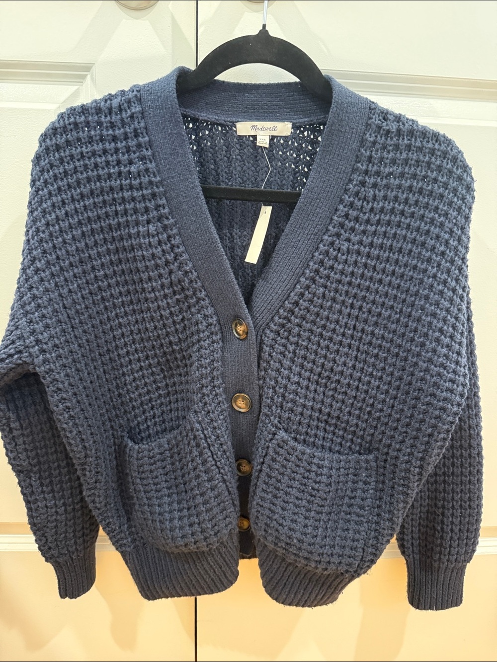 Madewell Navy Waffle-Knit Button Cardigan